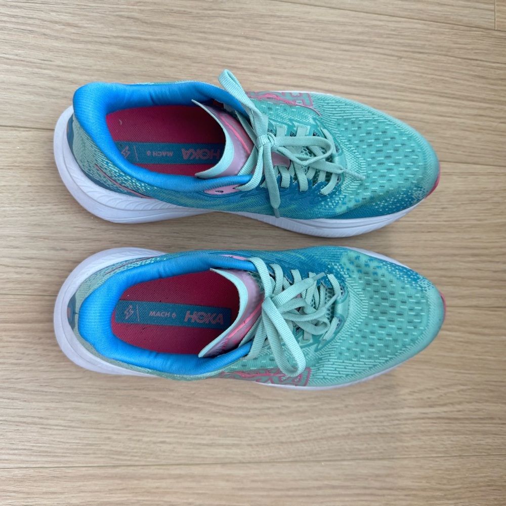 Hoka Mach 6 Aqua and Pink Athletic Shoes